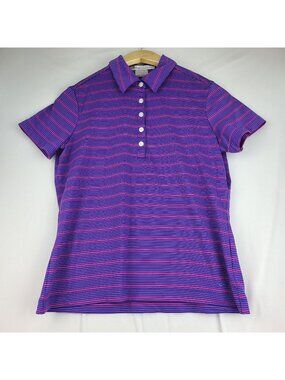 Nike Golf Purple Pink Stripe Polo Dry Fit Short Sleeve Small (4-6)